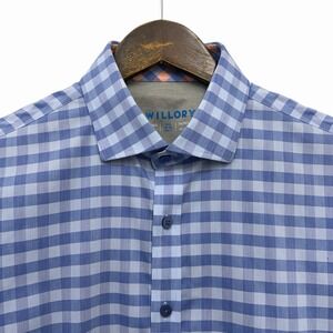 Twillory Men's Sz 16.5 32/33 Trim Fit Blue Checkered Flip Cuff Performance Shirt
